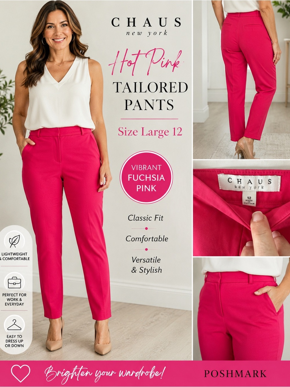 Chaus Women's Hot Pink Straight-Leg Tailored Pants